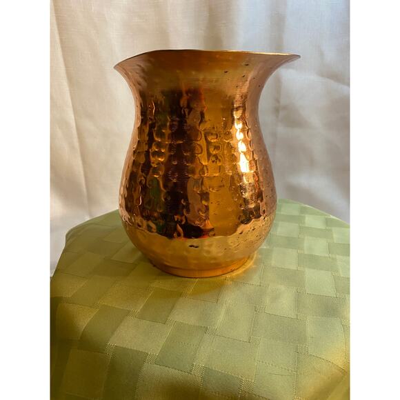 Hammered Copper Shiny Pitcher Vase BrassHandle Decorative Only. 6 inch tall VGUC - Picture 2 of 15